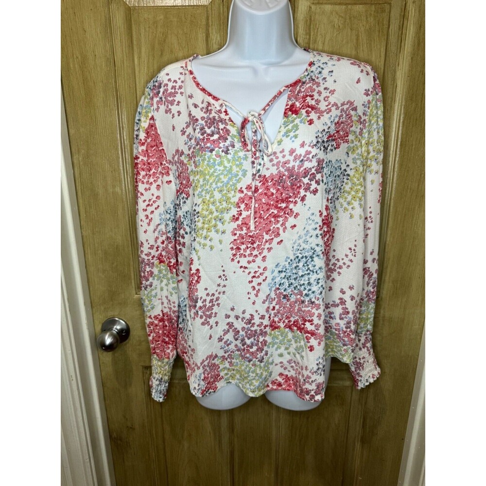 Lucky Brand Womens Sz L Large Top Tie Front Floral V Neck